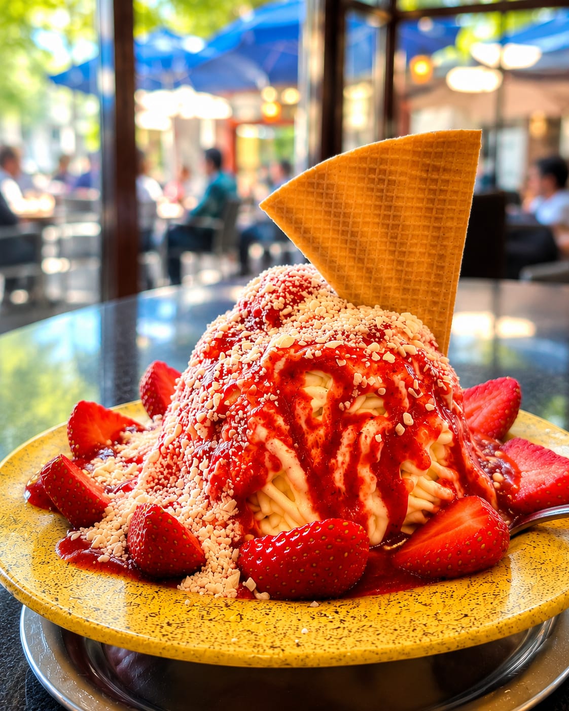 Spaghetti Erdbeere des Eiscafé Riviera